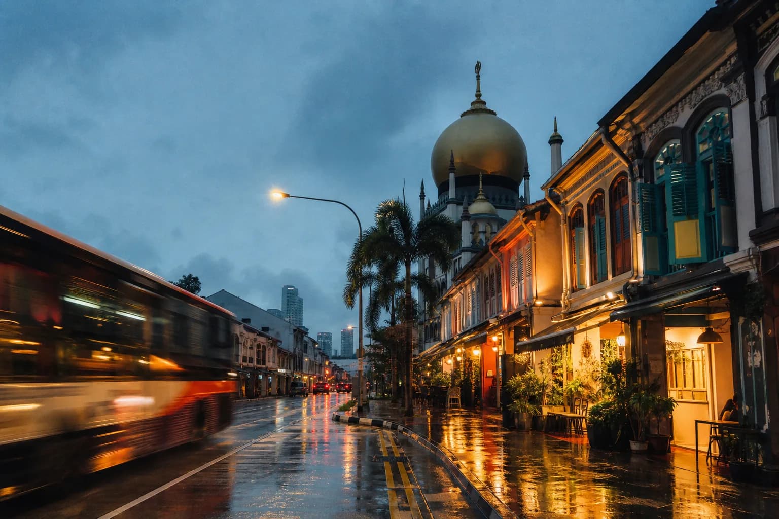 Kampong Glam in Singapore after tropical rain